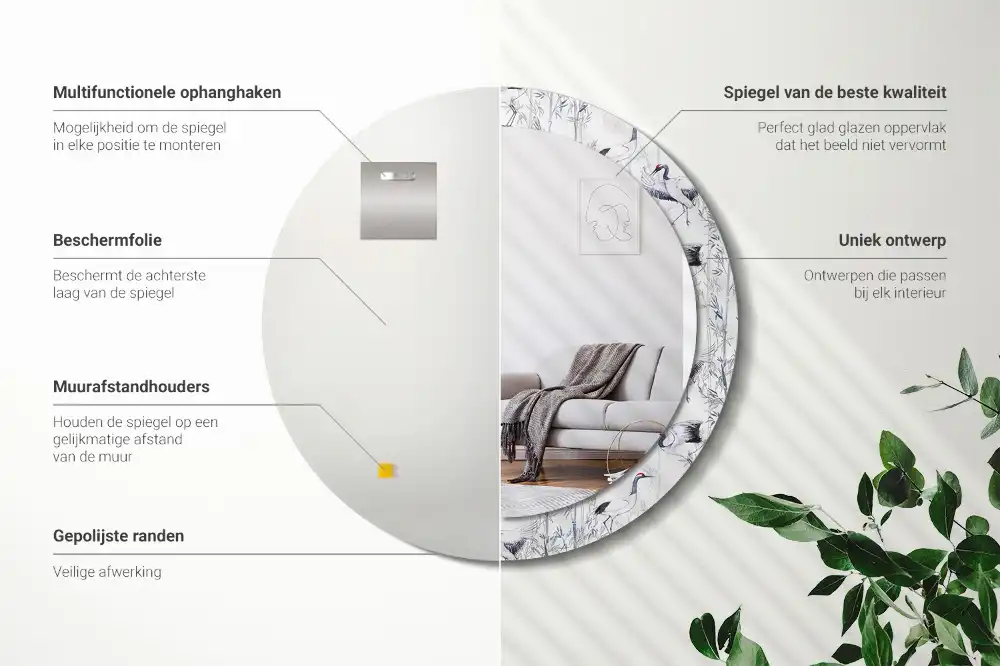 Oglindă decorativă rotundă cu design de păsări cocor