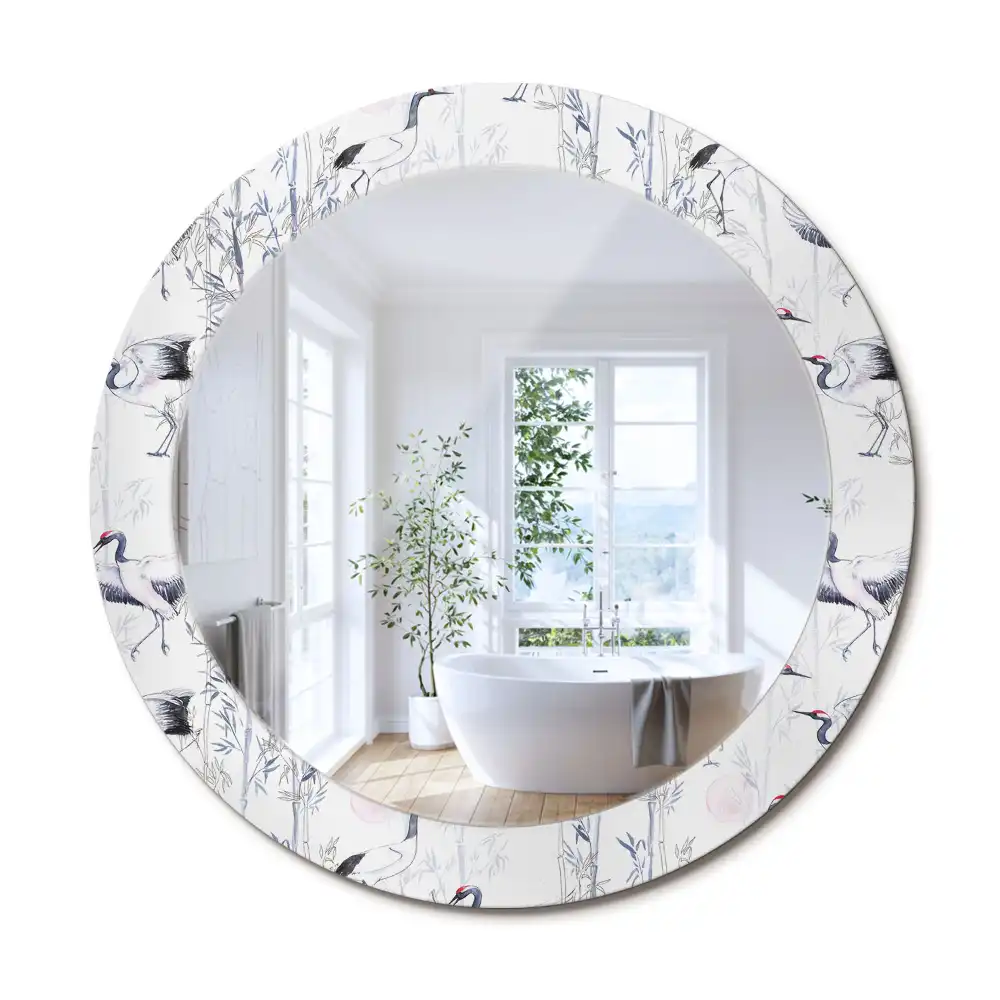 Oglindă decorativă rotundă cu design de păsări cocor