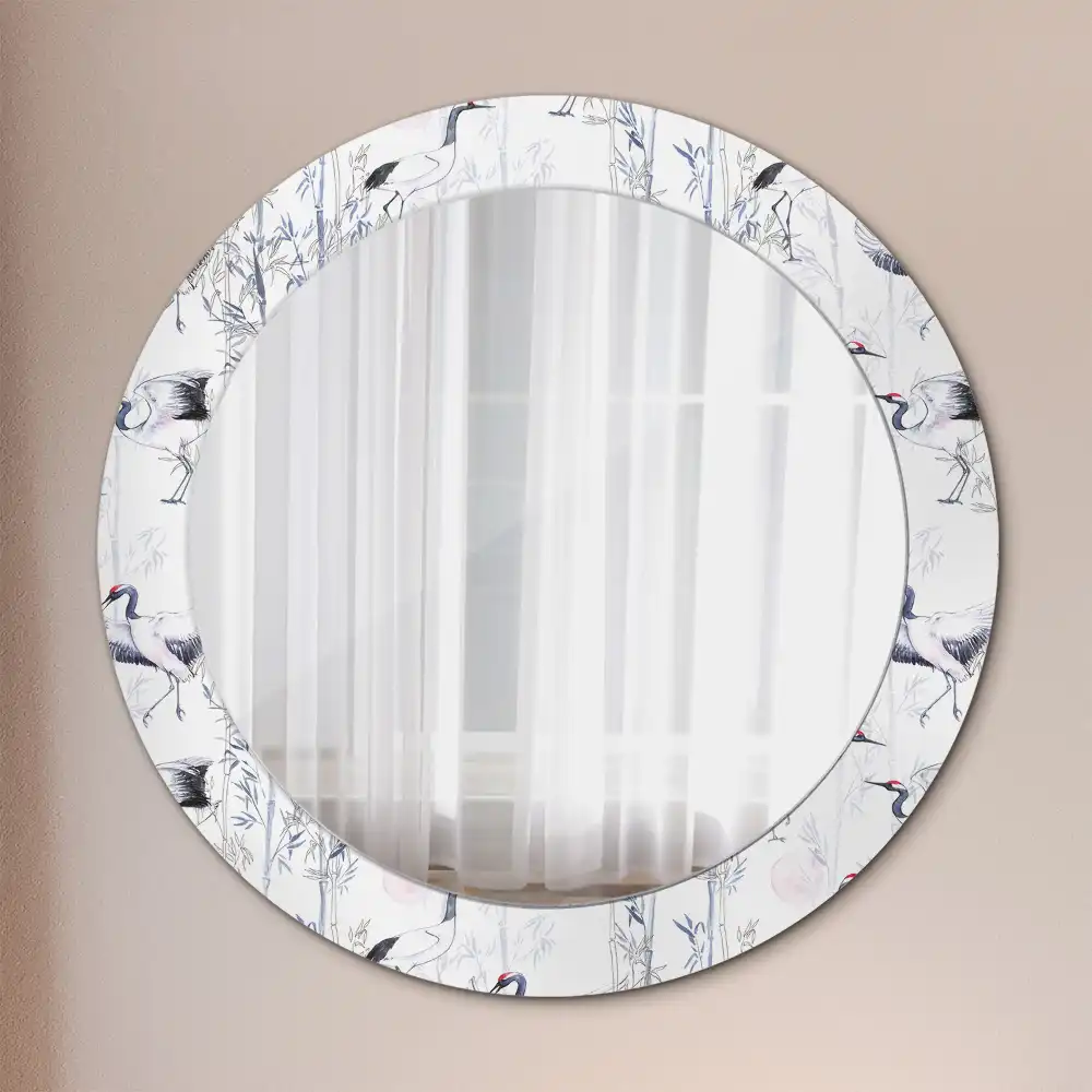 Oglindă decorativă rotundă cu design de păsări cocor