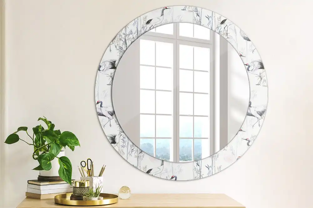 Oglindă decorativă rotundă cu design de păsări cocor