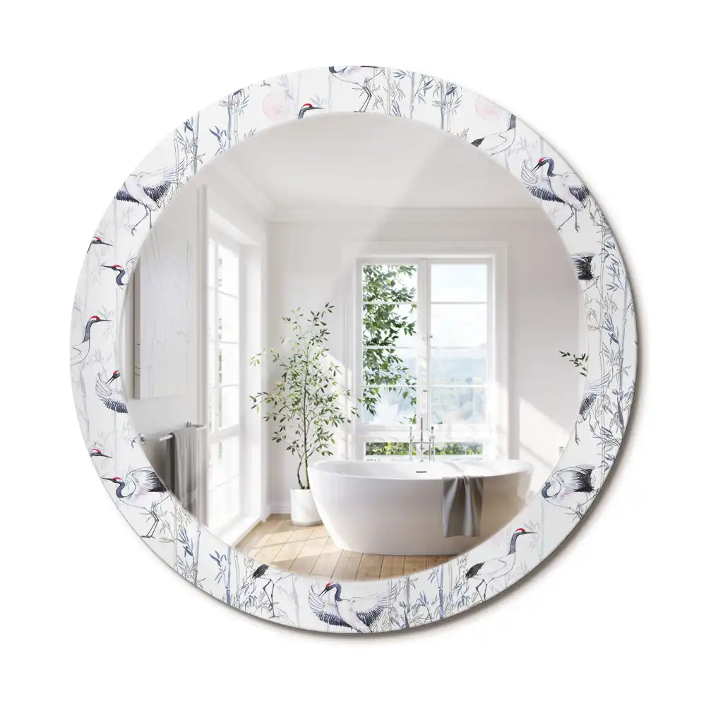 Oglindă decorativă rotundă cu design de păsări cocor