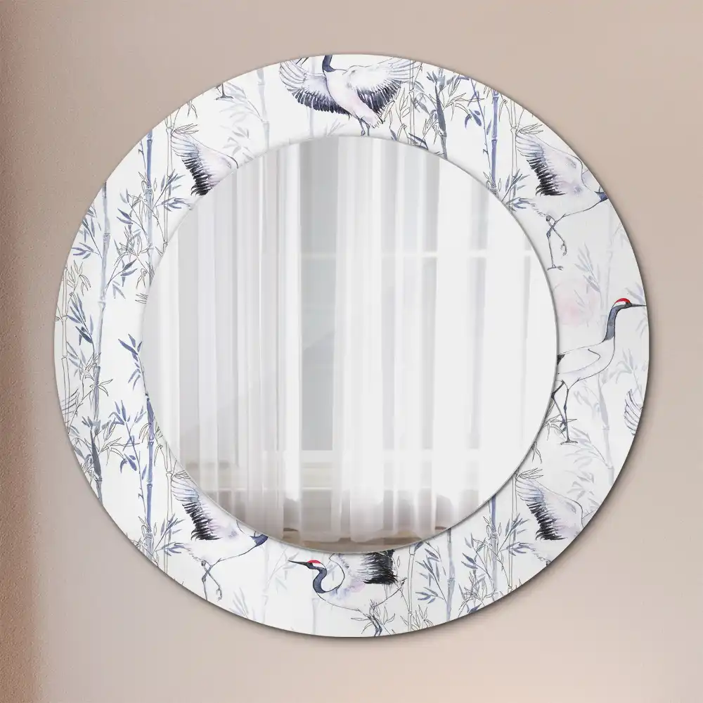 Oglindă decorativă rotundă cu design de păsări cocor