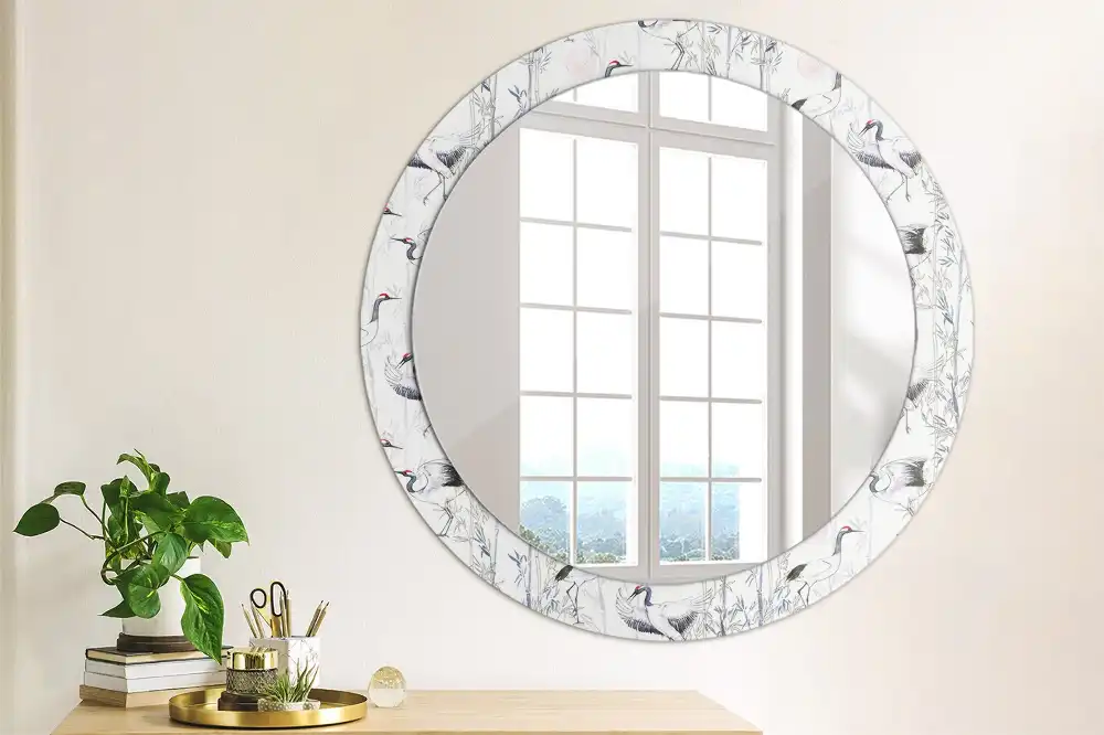 Oglindă decorativă rotundă cu design de păsări cocor