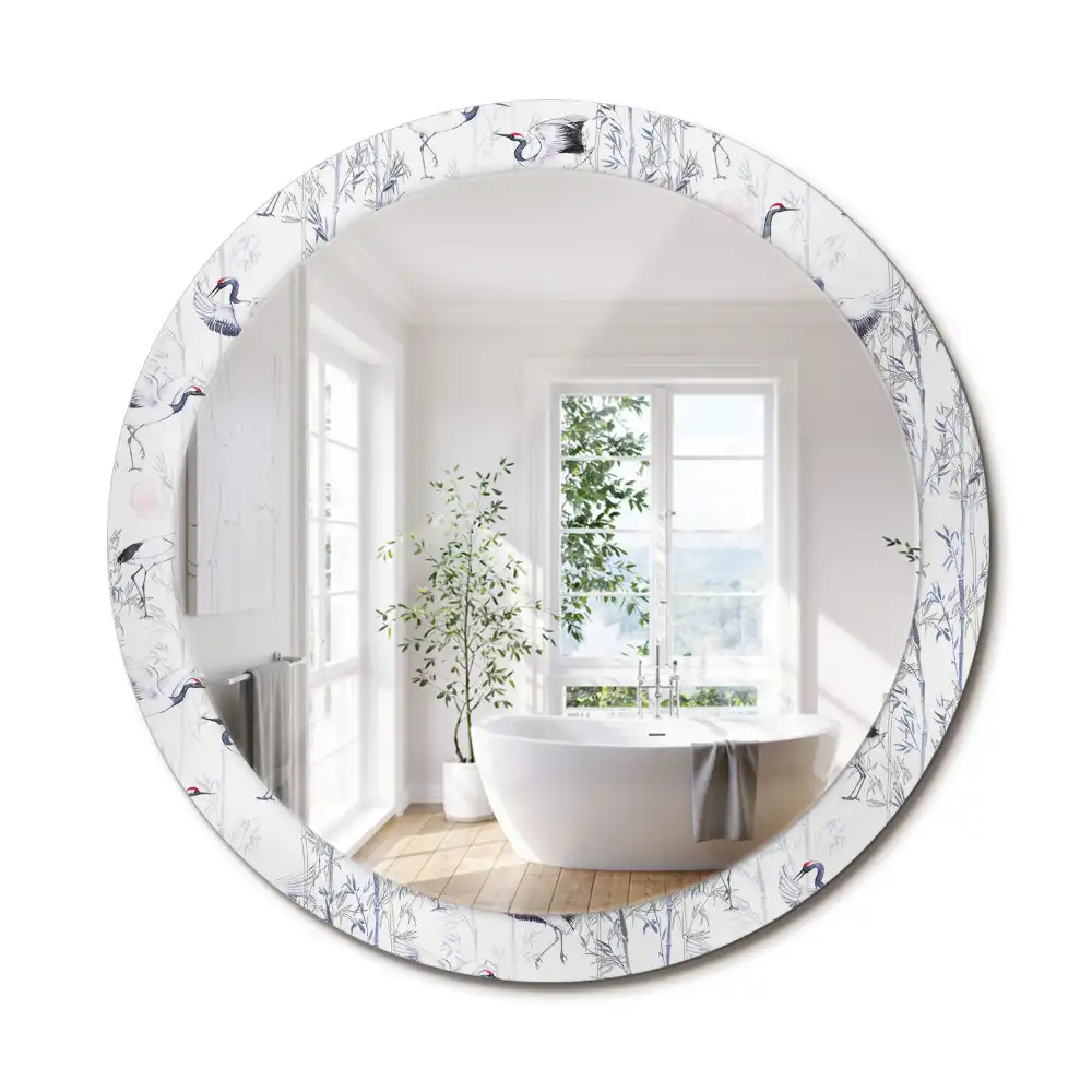 Oglindă decorativă rotundă cu design de păsări cocor
