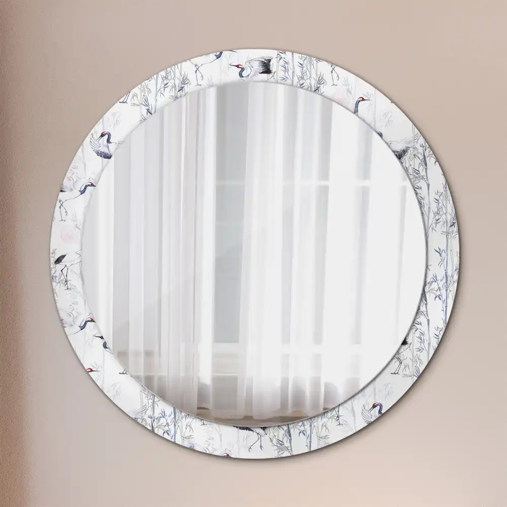 Oglindă decorativă rotundă cu design de păsări cocor