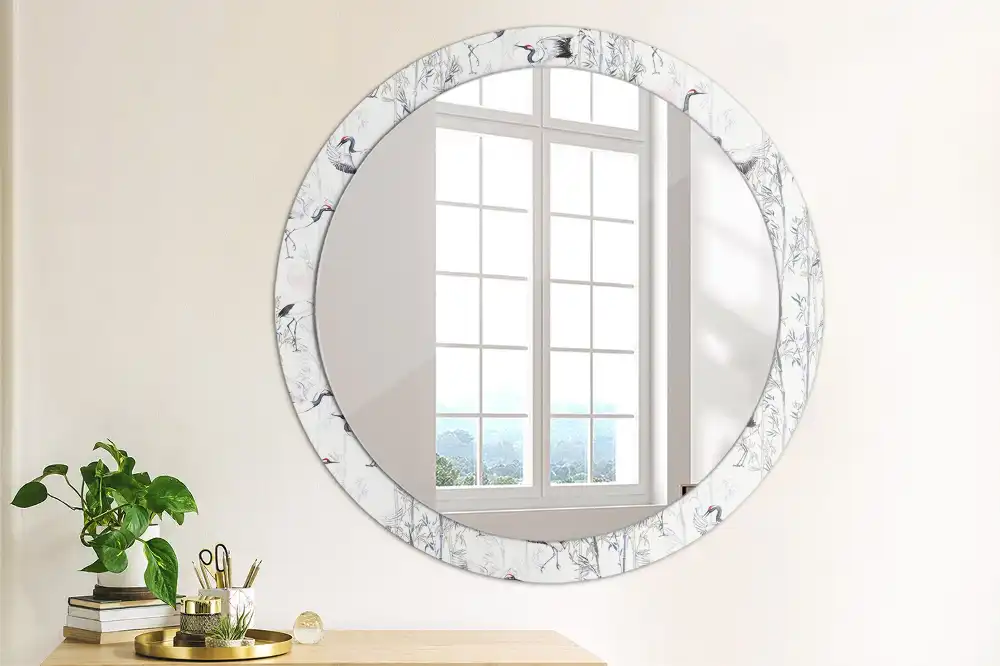 Oglindă decorativă rotundă cu design de păsări cocor