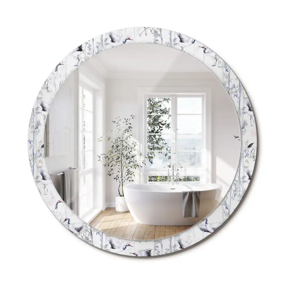 Oglindă decorativă rotundă cu design de păsări cocor