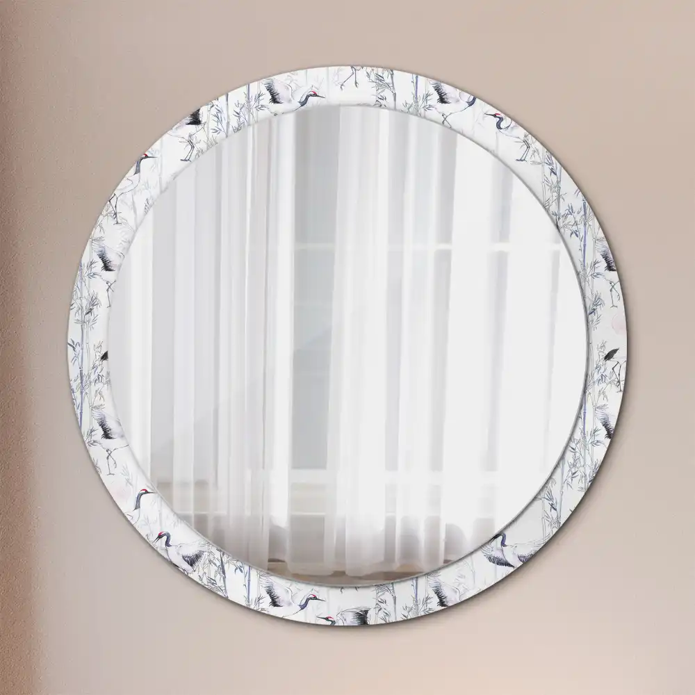 Oglindă decorativă rotundă cu design de păsări cocor