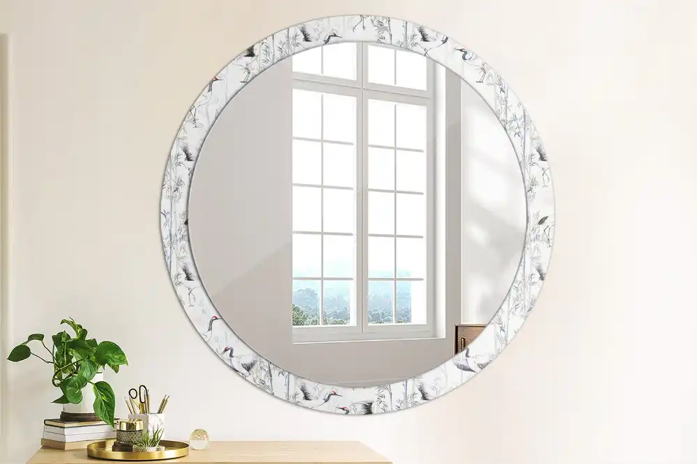 Oglindă decorativă rotundă cu design de păsări cocor