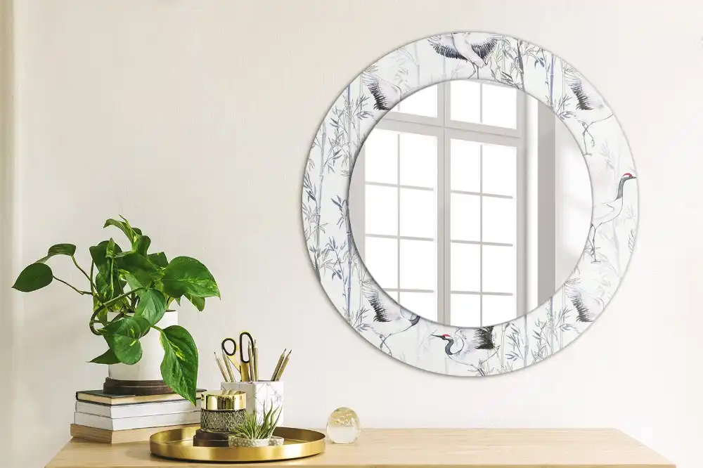 Oglindă decorativă rotundă cu design de păsări cocor