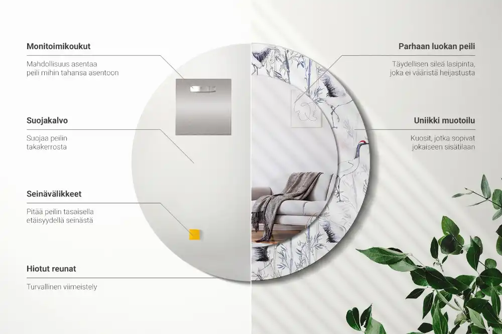 Oglindă decorativă rotundă cu design de păsări cocor