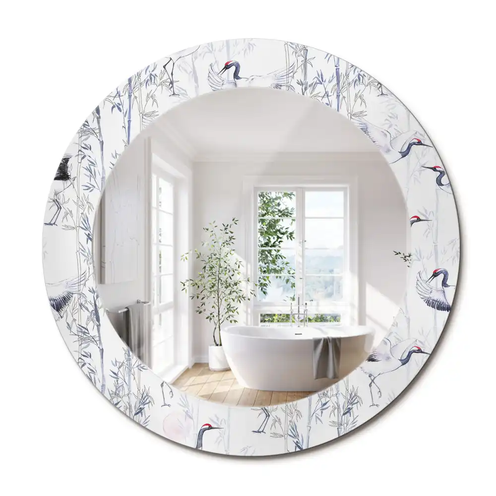 Oglindă decorativă rotundă cu design de păsări cocor