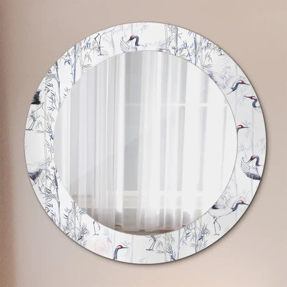 Oglindă decorativă rotundă cu design de păsări cocor