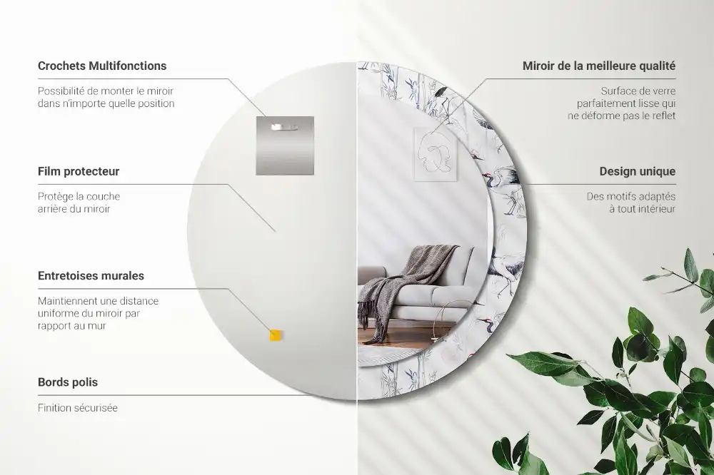 Oglindă decorativă rotundă cu design de păsări cocor