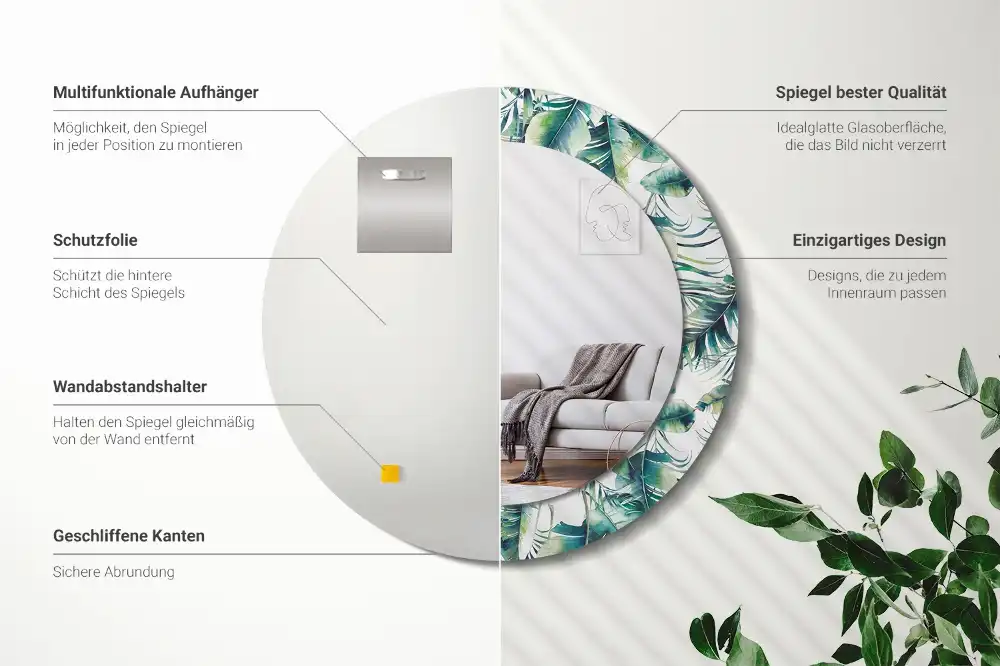 Oglindă decorativă rotundă cu frunze
