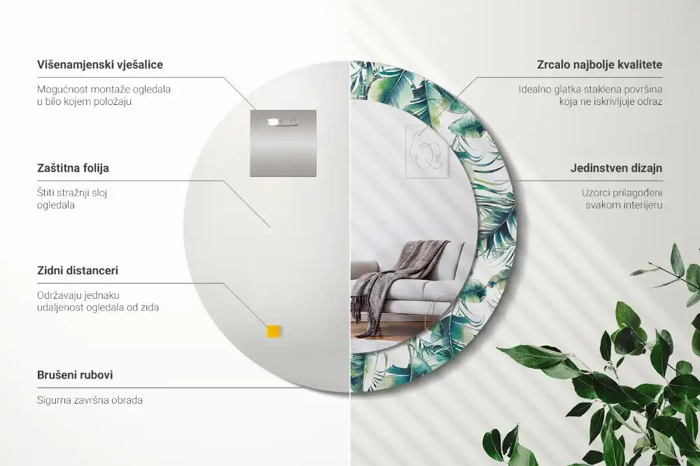 Oglindă decorativă rotundă cu frunze