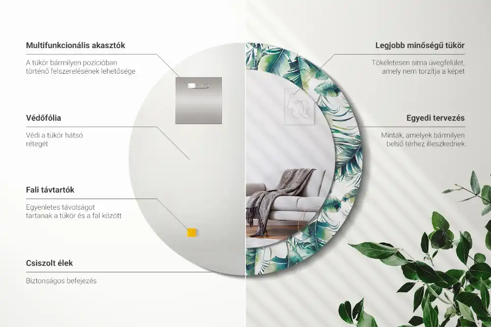 Oglindă decorativă rotundă cu frunze