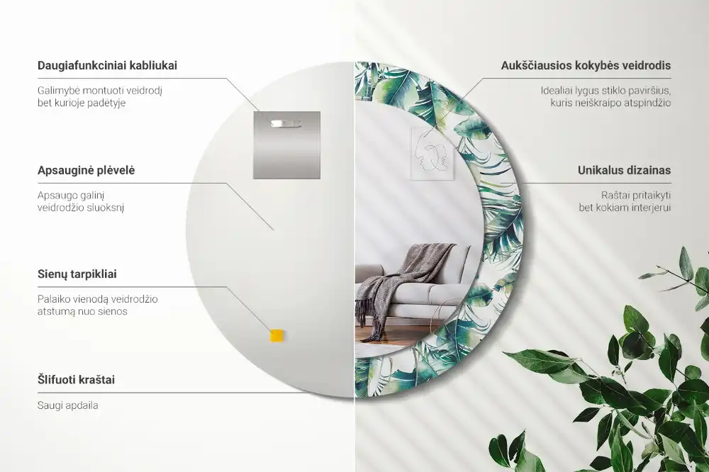 Oglindă decorativă rotundă cu frunze