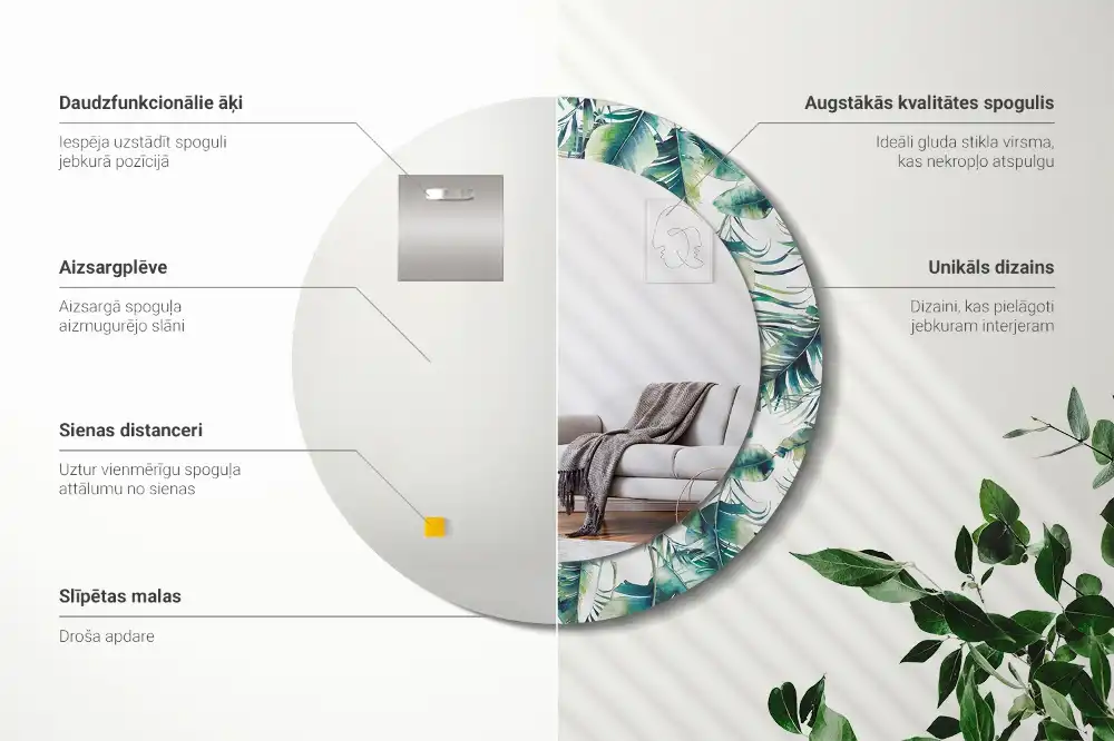 Oglindă decorativă rotundă cu frunze