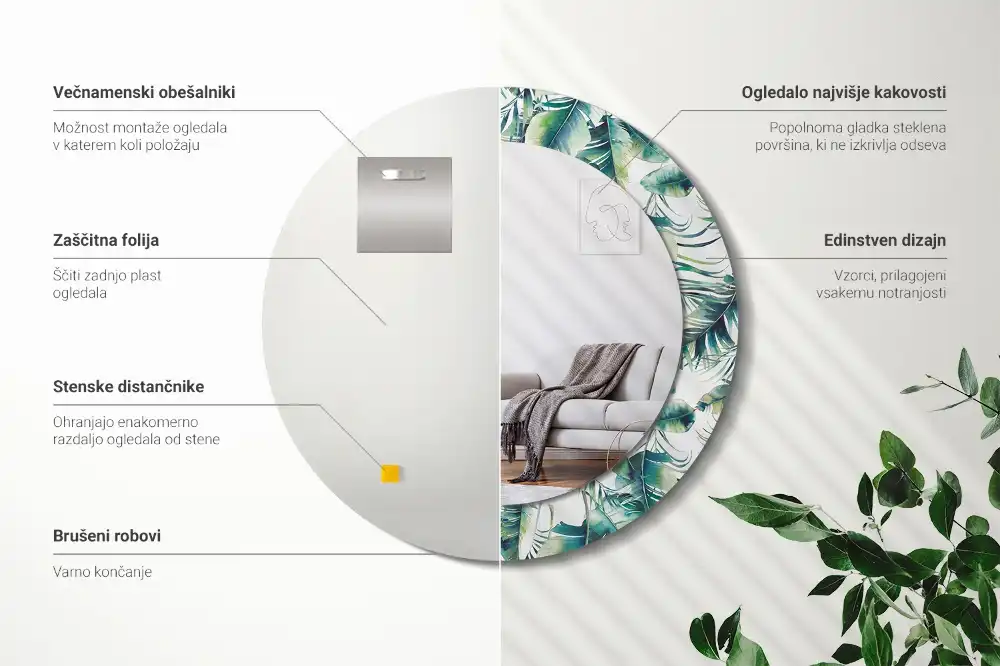 Oglindă decorativă rotundă cu frunze
