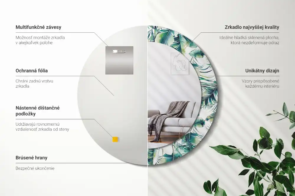 Oglindă decorativă rotundă cu frunze