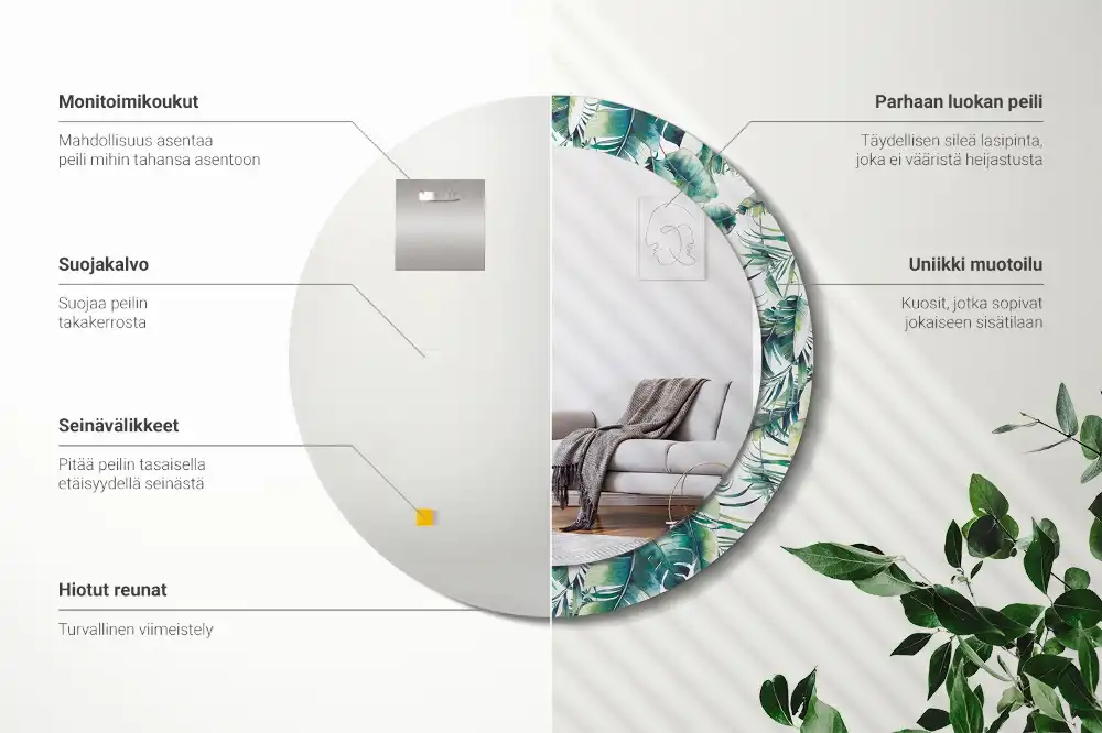 Oglindă decorativă rotundă cu frunze