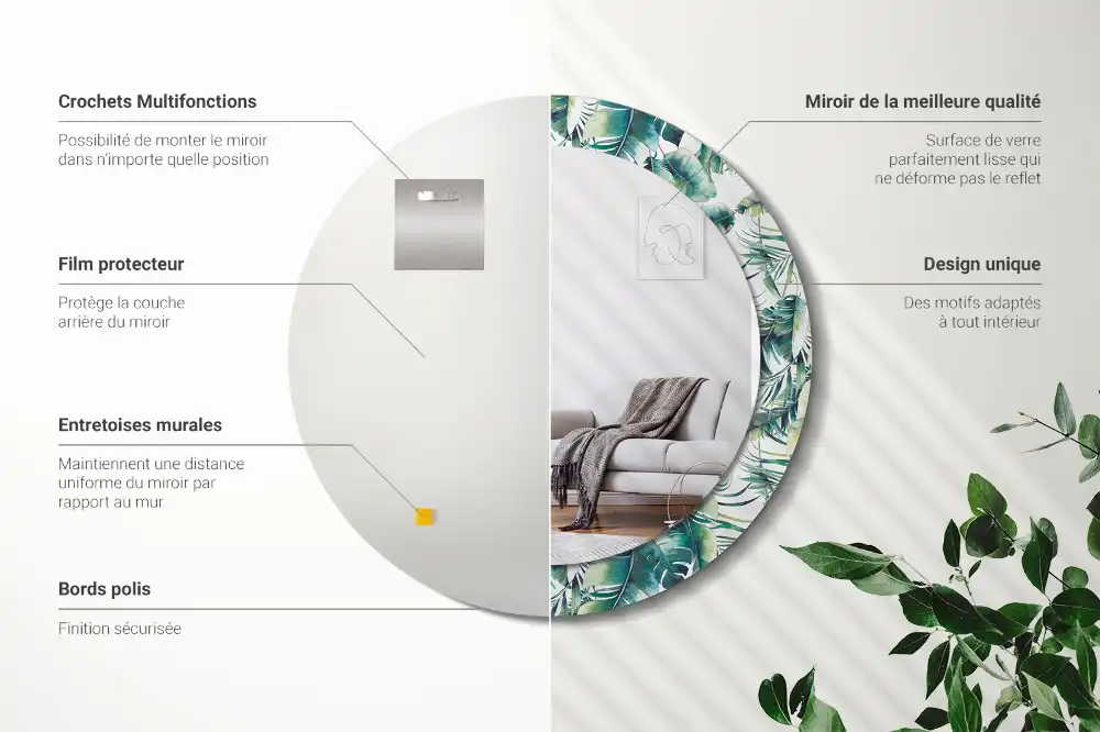 Oglindă decorativă rotundă cu frunze