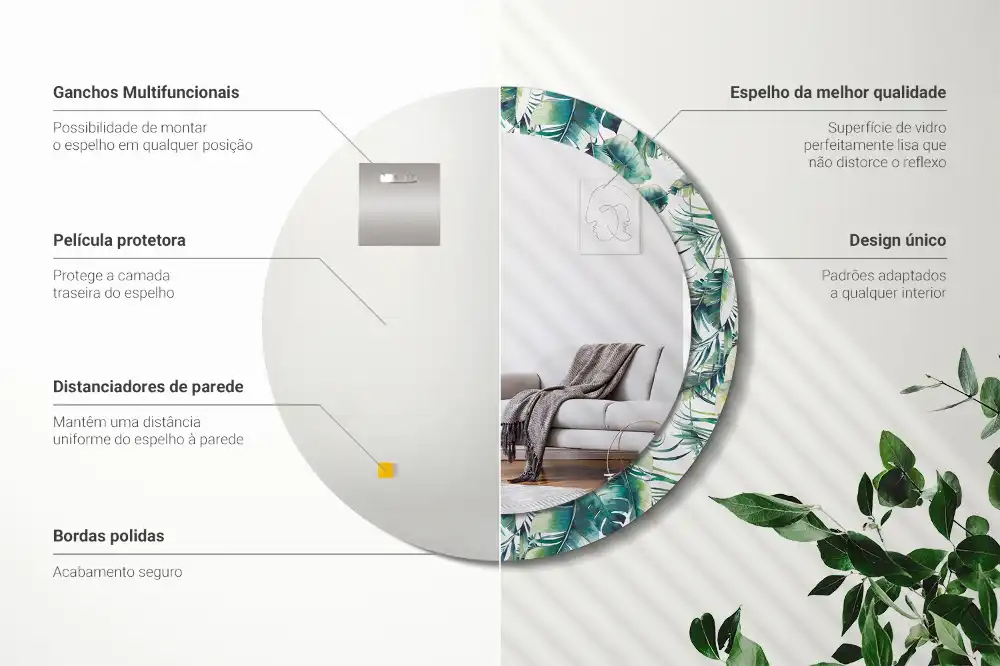 Oglindă decorativă rotundă cu frunze