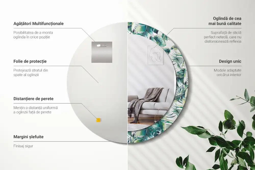 Oglindă decorativă rotundă cu frunze