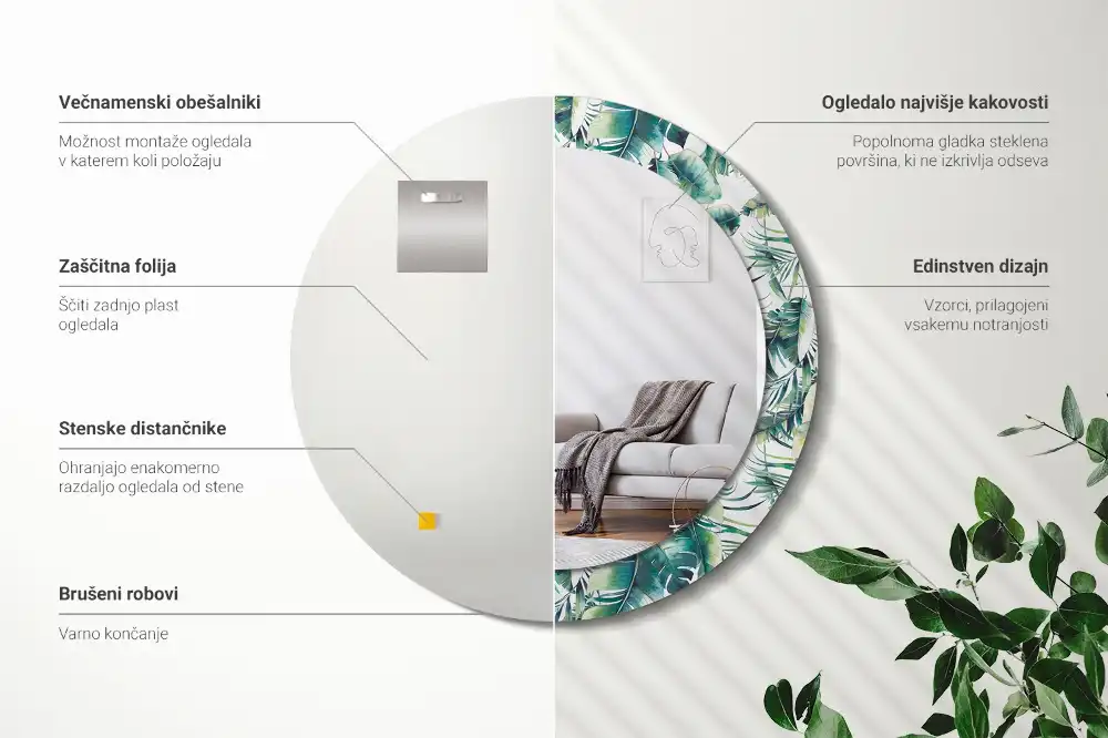 Oglindă decorativă rotundă cu frunze
