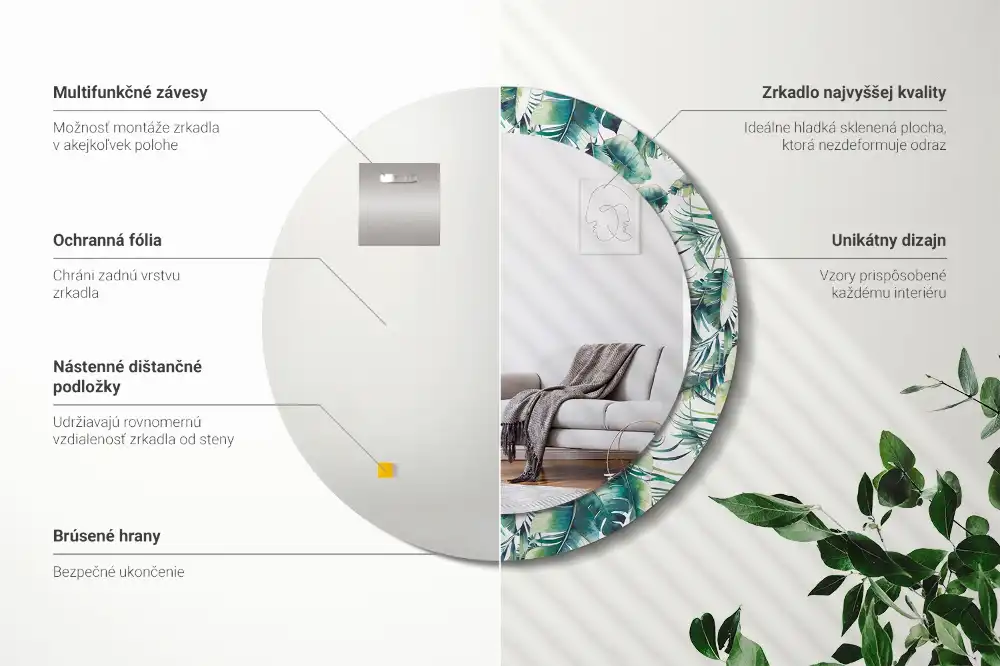 Oglindă decorativă rotundă cu frunze