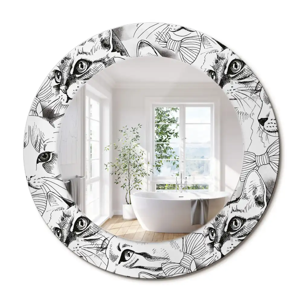 Oglindă rotundă decorativă pentru perete cu pisici
