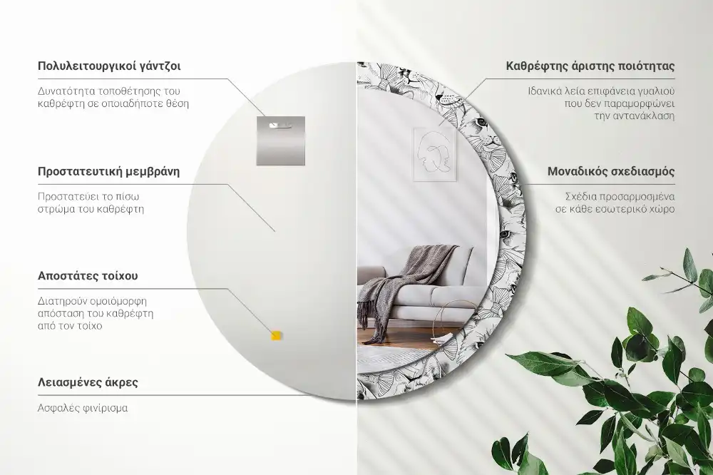 Oglindă rotundă decorativă pentru perete cu pisici