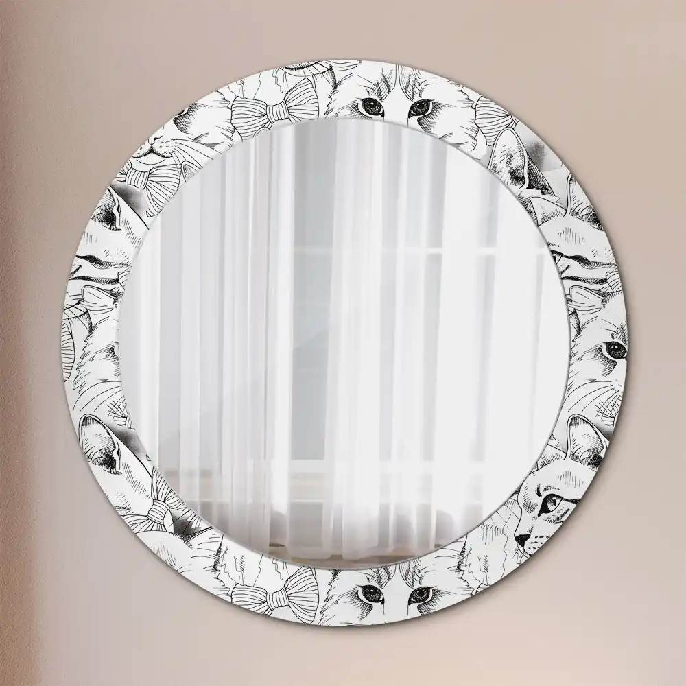 Oglindă rotundă decorativă pentru perete cu pisici