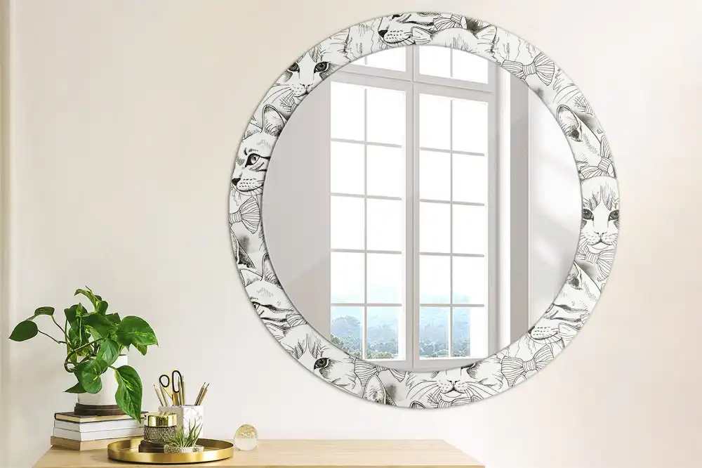 Oglindă rotundă decorativă pentru perete cu pisici