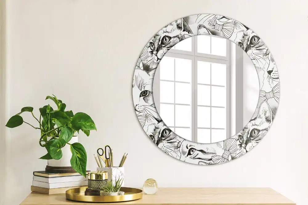 Oglindă rotundă decorativă pentru perete cu pisici