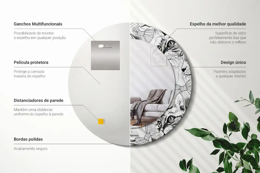 Oglindă rotundă decorativă pentru perete cu pisici