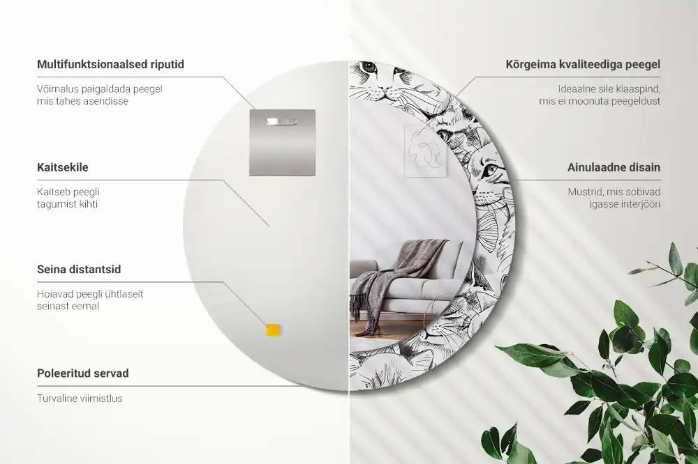 Oglindă rotundă decorativă pentru perete cu pisici
