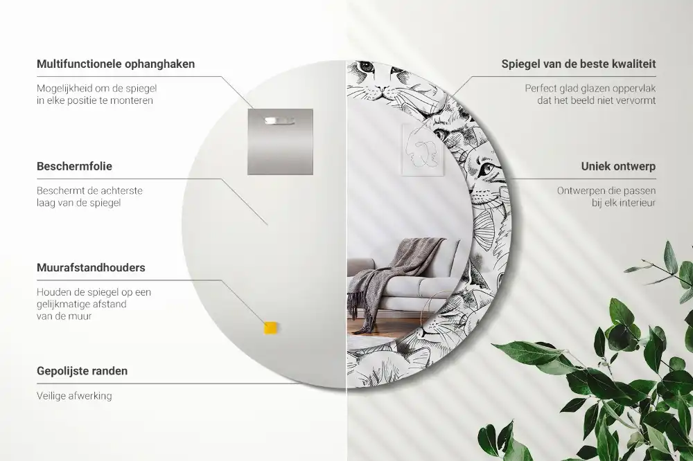 Oglindă rotundă decorativă pentru perete cu pisici
