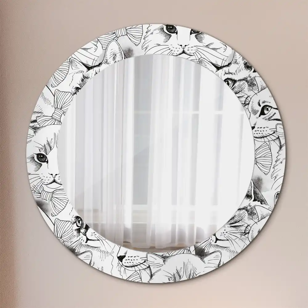 Oglindă rotundă decorativă pentru perete cu pisici