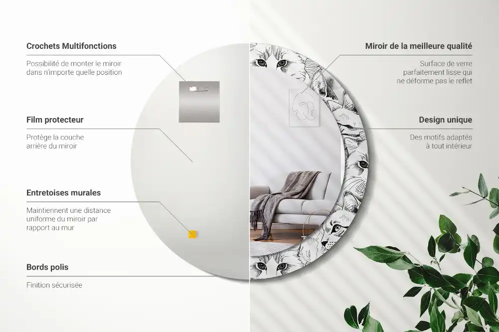 Oglindă rotundă decorativă pentru perete cu pisici