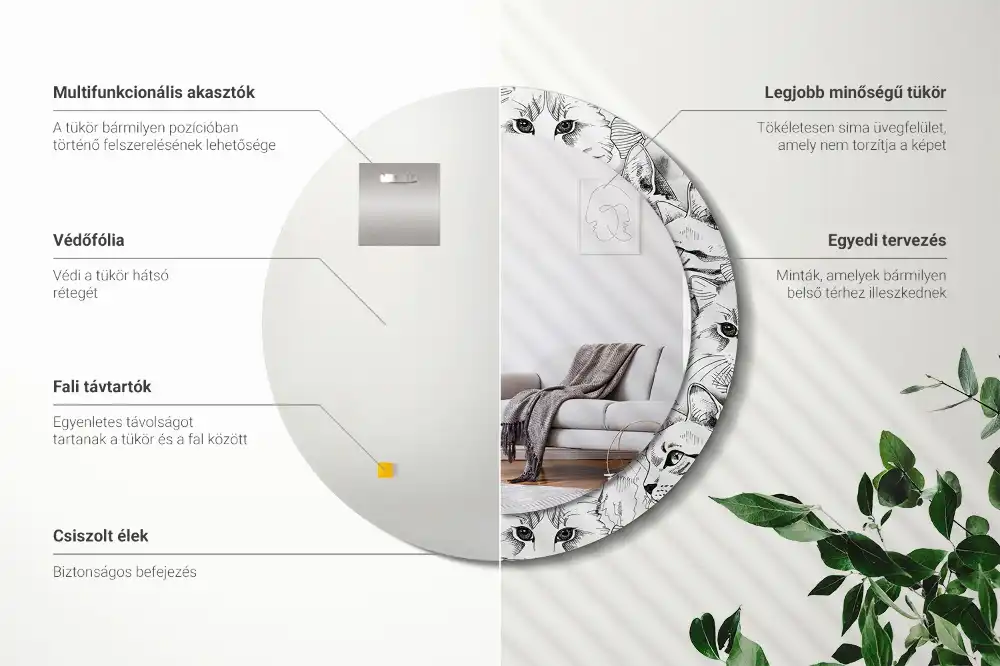 Oglindă rotundă decorativă pentru perete cu pisici