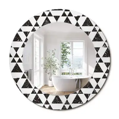 Oglindă rotundă cu ramă cu imprimeu geometric triunghiuri