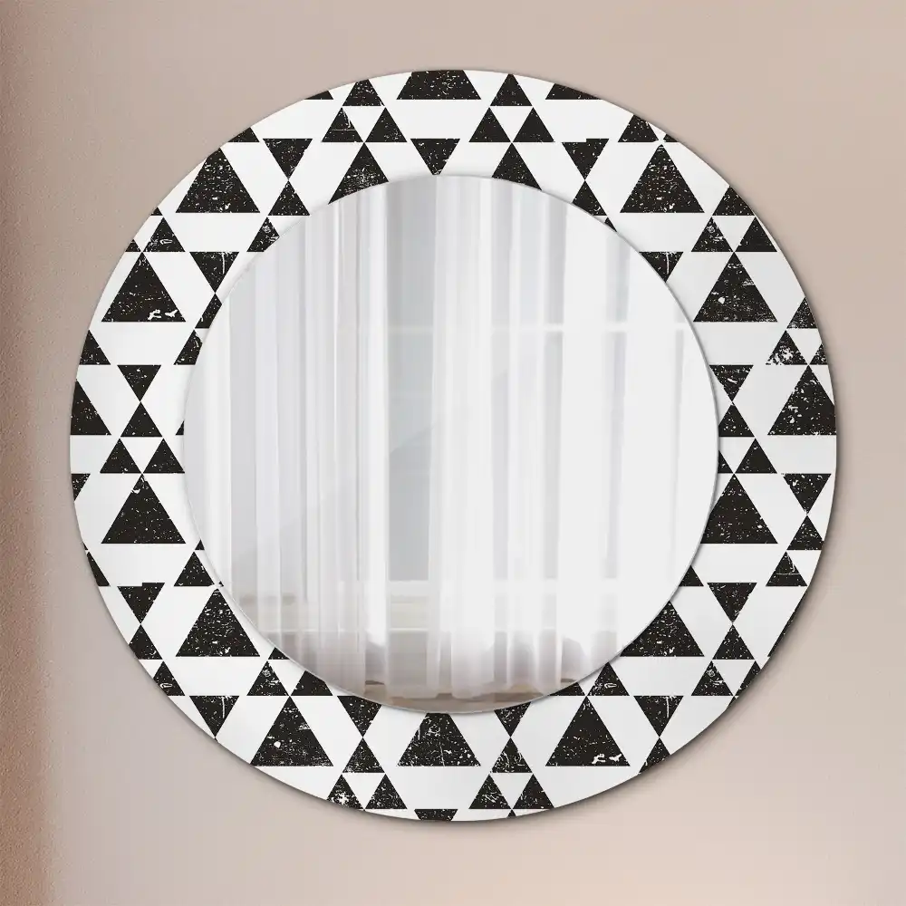 Oglindă rotundă cu ramă cu imprimeu geometric triunghiuri