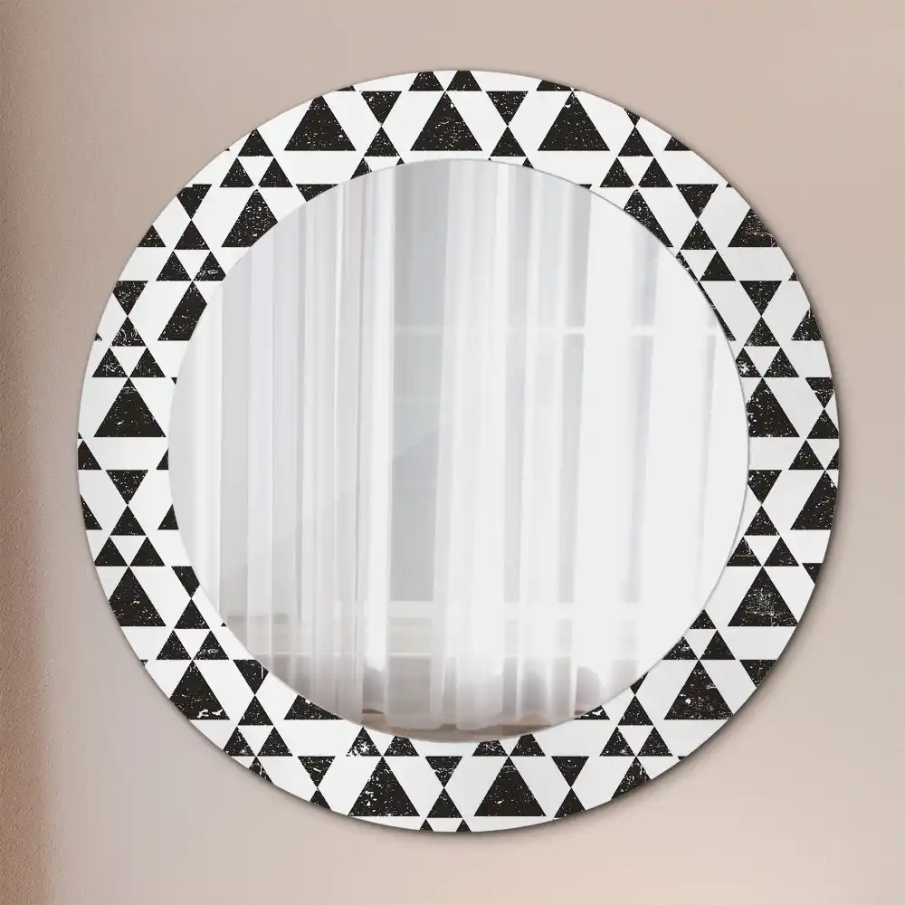 Oglindă rotundă cu ramă cu imprimeu geometric triunghiuri