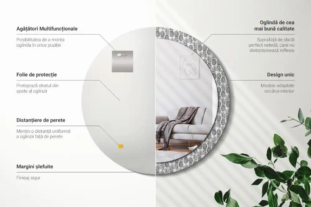 Oglindă decorativă rotundă cu design ananas