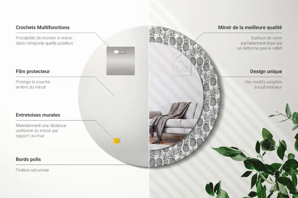 Oglindă decorativă rotundă cu design ananas