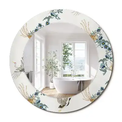 Oglindă rotundă de perete decorativă cu păsări chinezești