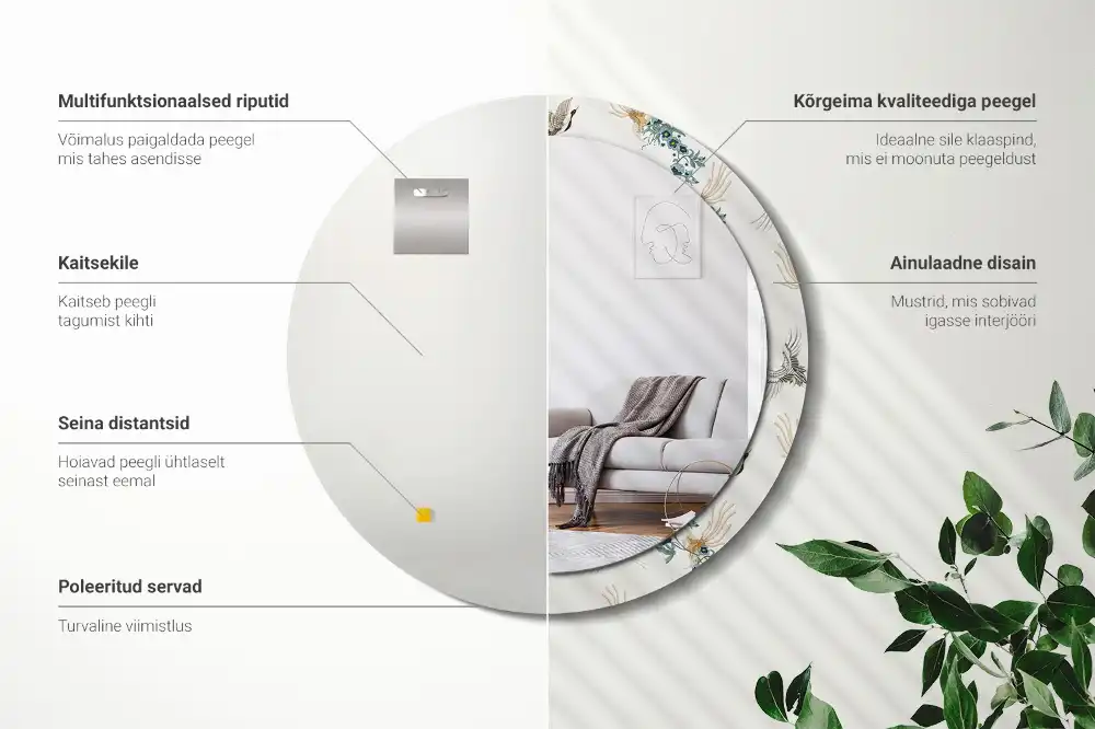 Oglindă rotundă de perete decorativă cu păsări chinezești