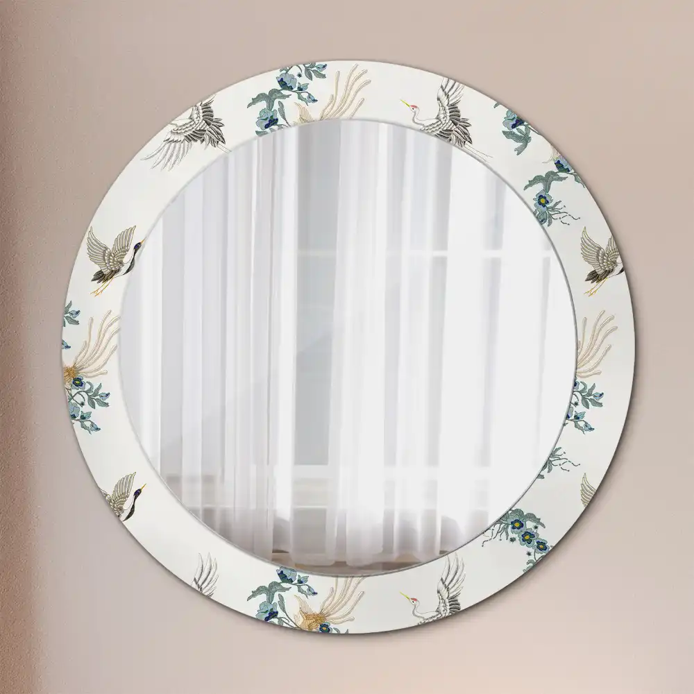 Oglindă rotundă de perete decorativă cu păsări chinezești